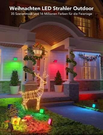 Govee Smart LED Flood Light, RGBICWW WiFi Outdoor Flood Light Works with Alexa, 2700-6500K, Dimmable LED Light with Color Changing, IP66 Waterproof, 4-Pack Outdoor Christmas Decoration