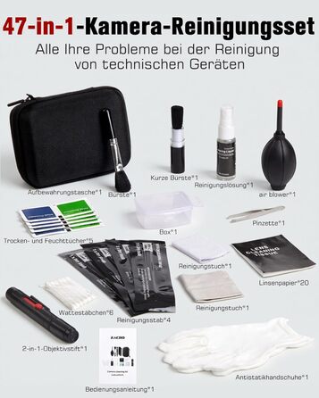 Набір для чищення камери: 14 шт. для об'єктивів DSLR, мобільних телефонів, лінз, фільтрів. Ракета-дувачка, Lenspen, пензлик, мікрофібра, щітка для об'єктивів