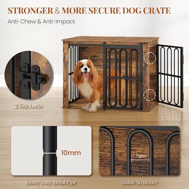 Дерев'яний вольєр для собак, 81 см, вольєр-стілець для дому, 2 двері, розсувні, для маленьких та середніх собак, міцний, 81 × 55 × 62,4 см, білий (коричневий)