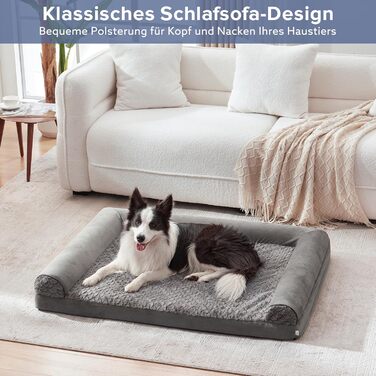 FURTIME Orthopedic Dog Bed for Large Dogs - Ergonomic Dog Cushion - 89x64 cm Dog Sofa, Washable Dog Cushion (Dark Grey, L - L 89 x W 64 x H 17 cm)