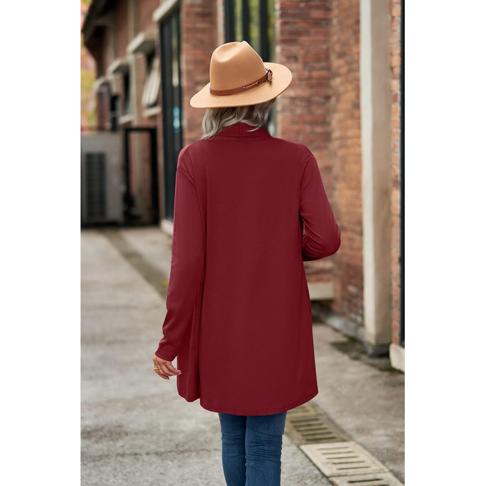 Кардиган жіночий Faulily Daen з відкритою фронтальною частиною, в'язаний, однотонний, водоспадний, зелений (XL, Бордовий)