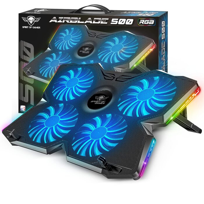 Охолоджувач для ноутбука Spirit of Gamer AIRBLADE 500 (10-17 дюймів), 4 тихі вентилятори, RGB підсвічування, сумісний з PC, PS5, PS4, Xbox