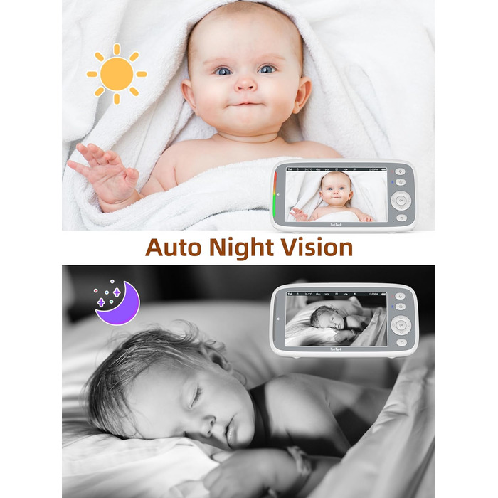 Дитячий відеоняня TakTark з камерою, 5'' IPS екран, поворот 300°, VOX, двосторонній зв'язок, нічне бачення, контроль температури