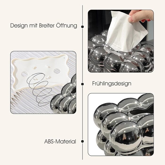 Baoblaze Tissue Box Ceramic, Non-Slip Cosmetic Tissue Holder, Tissue Holder, Facial Tissues Storage Rectangular, Tissue Dispenser for Nightstand, Desk, Bathroom, Bedroom, Silver
