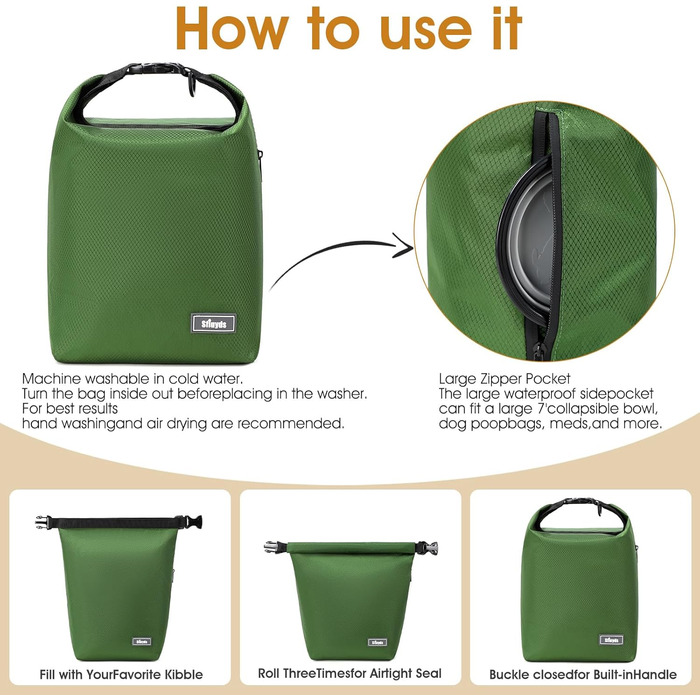 Набір для годування собак: сумка-органайзер з 2 склавними мисками та контейнером для корму (зелений, маленький)