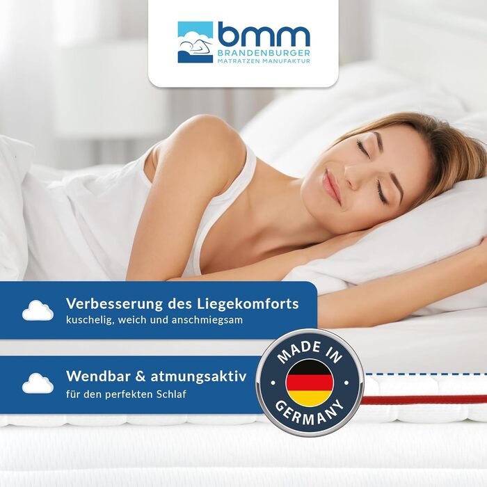 BMM Topper 140x200 cm Classic Premium Firmness H2 soft/Visco-elastic foam topper/Öko-Tex certified/ergonomic mattress topper/height 6 cm/topper produced in Germany