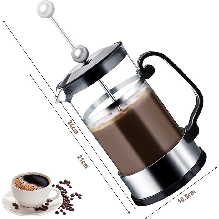 Френч-прес для кави з нержавіючою сталлю, 1000 мл, скляний, чорний