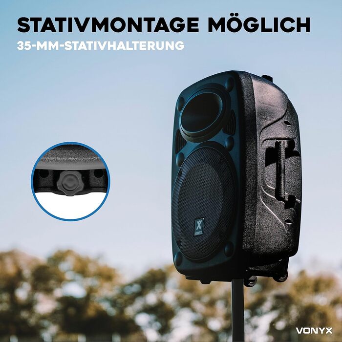 Vonyx Verve46 - портативна акустична система для вечірок, Bluetooth, 1000W, 2 мікрофони UHF, MP3, з пультом ДУ, чорний