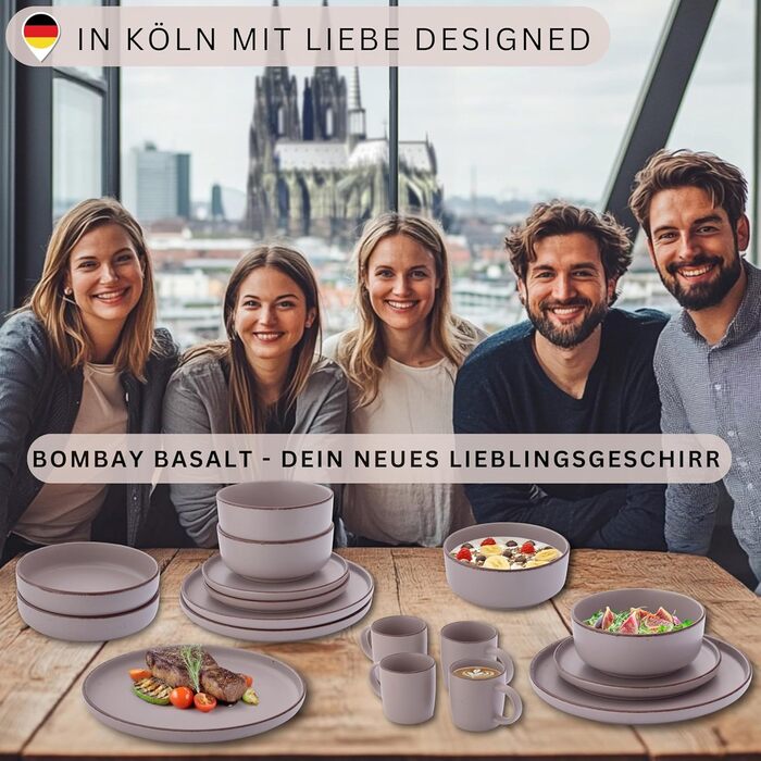 Набір мисок Sänger Bombay Basalt (4 шт.) з базальту, 700 мл: миски для мюслі, супів, салатів, для 4 осіб, стійкі до подряпин, мікрохвильової печі та посудомийної машини, фіолетовий колір