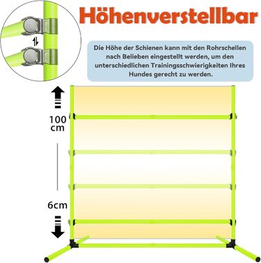 Набір для аджиліті для собак: перешкоди, стрілки для слалому, обладнання для тренувань. Регульована висота, 104x70x101 см, зелений