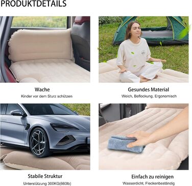 KMZ Automatic Car Mattress, 2 Pillow Car Air Mattress, Double-Sided Thickened Flocked Auto Mattress, Inflatable Car Bed for Trunk Rear Seat