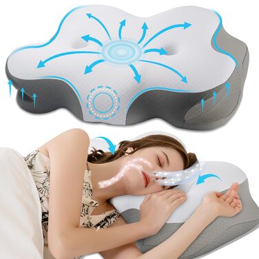 Ортопедична подушка для сну для тих, хто спить на боці, з зоною полегшення вух, з піною з пам'яті, для зняття болю в шиї, подушка для підтримки шиї, для спини/живота, темно-сіра