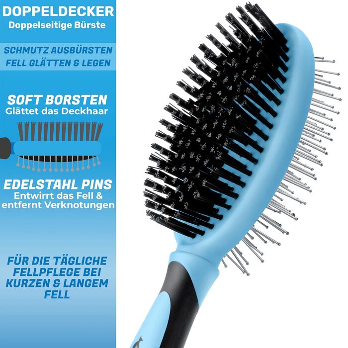 Щітка для собак BluePet 2в1 для довгої та короткої шерсті, для цуценят та котів. Розчісує, розплутує, вичісує. Універсальна щітка-щітка (Блакитна, M-L)