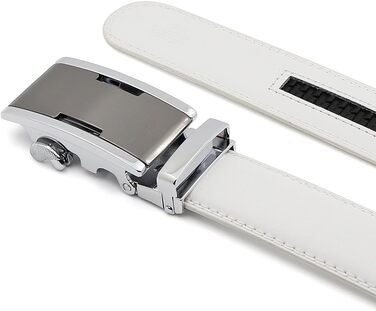 Чоловічий шкіряний ремінь на пряжці з автоматичною застібкою, 35 мм, білий, 110 см (розмір 33'-39') / 130 см (розмір 41'-44')