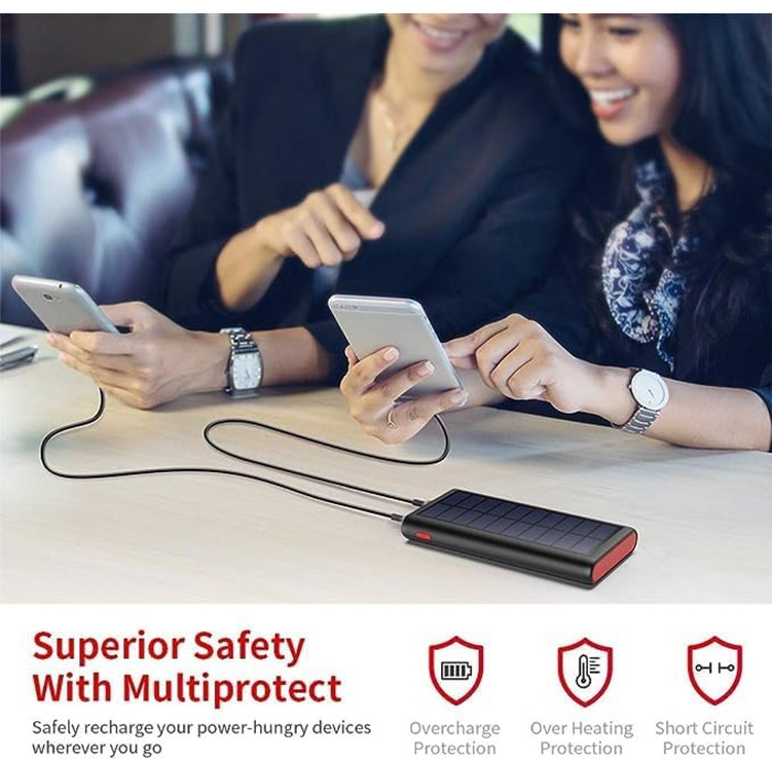 Сонячний Powerbank 26800mAh з USB-C, для активного відпочинку, сумісний з iPhone та Samsung (червоний)