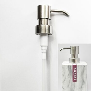 Дозатор для мила Suanti, 425 мл, з помпою з нержавіючої сталі, наповнюваний, квадратний, декоративний, для мила для рук, миття посуду та лосьйону, стиль мармур (срібна помпа - 2 шт.)