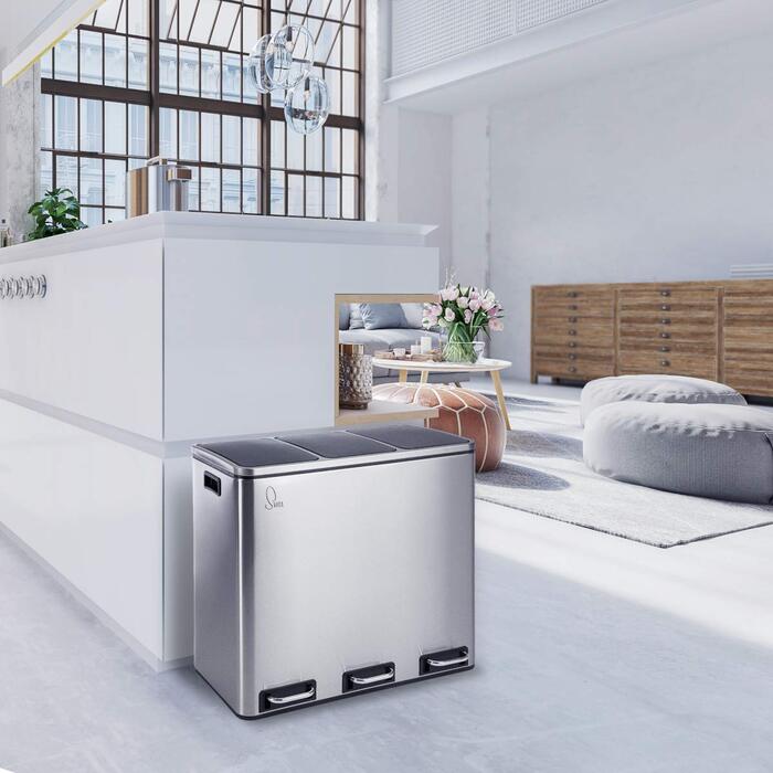 Відро для сміття SVITA TM3X18, 54 л, нержавіюча сталь, сріблясте, з розділенням відходів для кухні