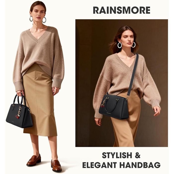 Сумка жіноча RAINSMORE середнього розміру з PU шкіри, чорна. З ручкою та знімним ременем, для планшета 11 дюймів, для роботи та шопінгу
