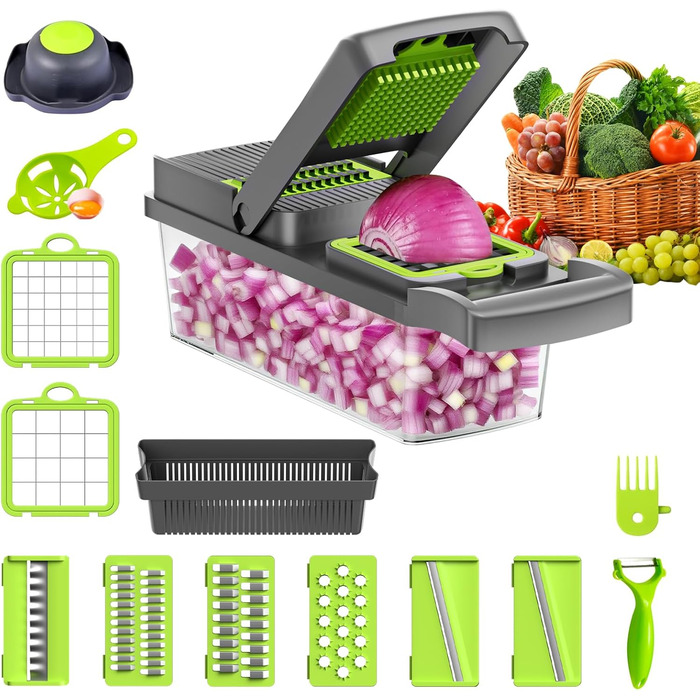 Набір для нарізки овочів Aliansheng 14 в 1: нарізник, кубик-нарізник, тертак для овочів та фруктів