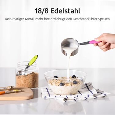 Measuring Cups: U-shaped 18/8 Stainless Steel Measuring Cups and Spoons Set with 10 Pieces, Thicker Grip, American (Multicolor)