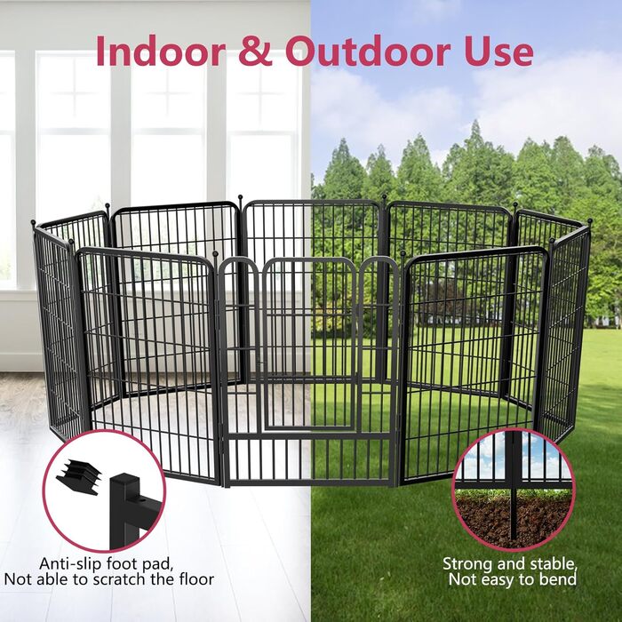 Металевий вольєр для собак на 10 панелей, 81,3 см, для собак різних розмірів, вольєр для собак, переносний забіг, вольєр для цуценят, з дверцятами, 69,8 см x 81,3 см