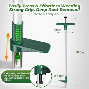 Walensee Weed Puller, Weed Remover, Length 100cm, with THREE jaws for efficient weed removal, claws and pedals made of thickened and hardened stainless steel, gardening tool