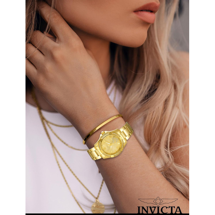 Жіночий кварцовий годинник Invicta Angel золотого кольору, сталь, 34мм