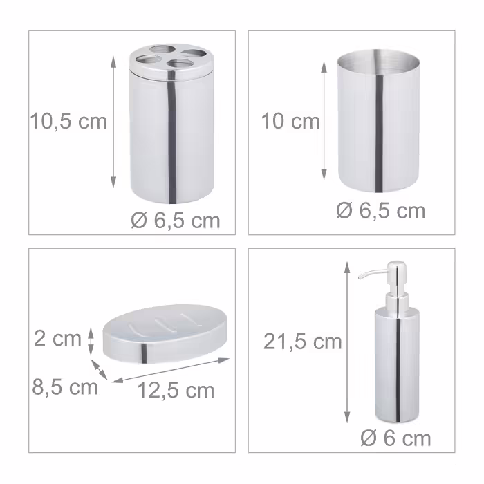 Relaxdays 4-Piece Bathroom Set, Shiny Silver
