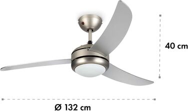 Вентилятор стельовий Klarstein El Paso 2-в-1 з підсвіткою, діаметр 132 см, 3 лопаті, 10344 м³/год, 3 швидкості, дизайн темне дубове дерево (білий)