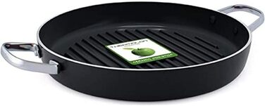 GreenPan Essentials кругла гриль-сковорода 28 см, керамічне антипригарне покриття, без PFAS, для індукції, для посудомийки, чорна