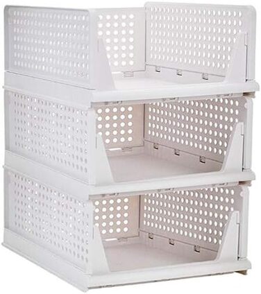 Ygapuzi 2 Pack Stackable Clothes Storage Basket Organizer Drawer Cabinet Shelf Divider Separator Desktop Container for Closet Cabinet Kitchen Bathroom Office (White - 2Pack) (White - 3pack)