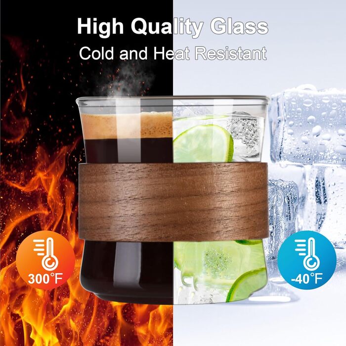 Набір чашок для еспресо ParaCity, 2 шт. з дерев'яним кільцем, склянка для еспресо та шнапсу з боросилікатного скла, прозора маленька чашка для еспресо, аксесуари для еспресо (240 мл)