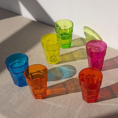 Rainbow Glasses Set, 6-Piece: Colorful Water Glasses, 425 ml Drinking Glasses, Colorful Highball Glasses, Cocktail Glasses, Juice Glasses, Large Drinking Glasses, Colored Caipirinha Glasses | Gigi Vivid Rainbow