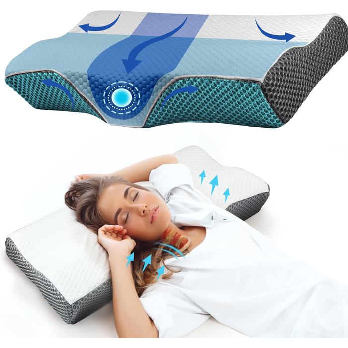 IDEA Pillow Neck Pain Relief, Ergonomic Orthopedic Pillow Neck Support, Memory Foam Pillow for Side, Back & Stomach Sleepers, Anti-Snoring Pillow for Men Women (62 * 34.5 * 12/8CM)