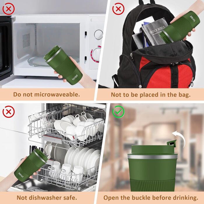 Термокружка KETIEE 510мл, з подвійними стінками, для кави та чаю, оливковий колір