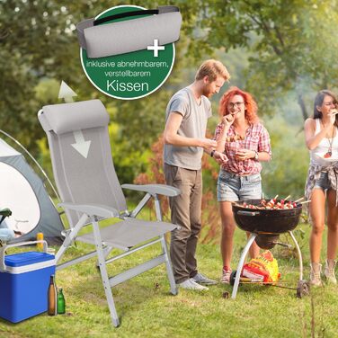 ELONEO Folding Camping Chair with Removable Footrest, Folding Chair Made of Aluminum, Folding Garden Chair, Reclining Chair with Adjustable Backrest, Taupe Camping Chair with Footrest (Basic) Taupe