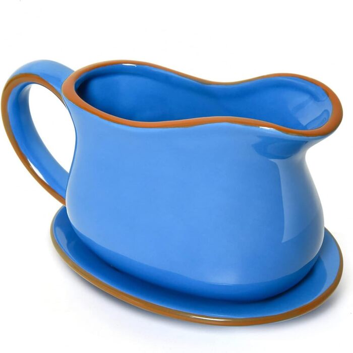 Porcelain sauce dish with drip-free spout for sauces, ceramic, for warming sauces, salad dressings, milk and more, microwave and dishwasher safe, (Ceylon Blue)
