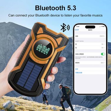 Радіо на сонячній батареї з ручкою, 5000mAh, Bluetooth, USB, FM/AM, SOS-сигнал, ліхтарик, IPX5, для кемпінгу та надзвичайних ситуацій