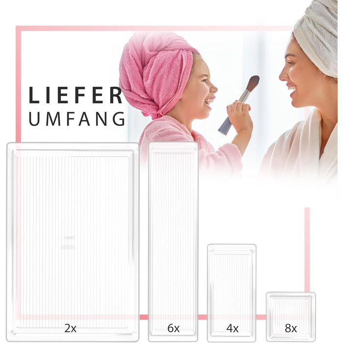 Makeup Organizer Drawer Insert for Cosmetics and Makeup, Compatible with Malm Dresser, Organization System Vanity Table, Storage Boxes (20-piece, for an entire drawer)