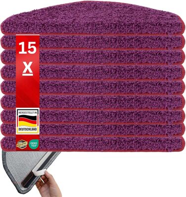 Набір килимків для сходів Floordirekt Barcelona (15 шт.) - Килимки для сходів, 16 кольорів, зносостійкі та легкі в догляді, для внутрішнього використання (напівкруглі 65 x 23,5 см)