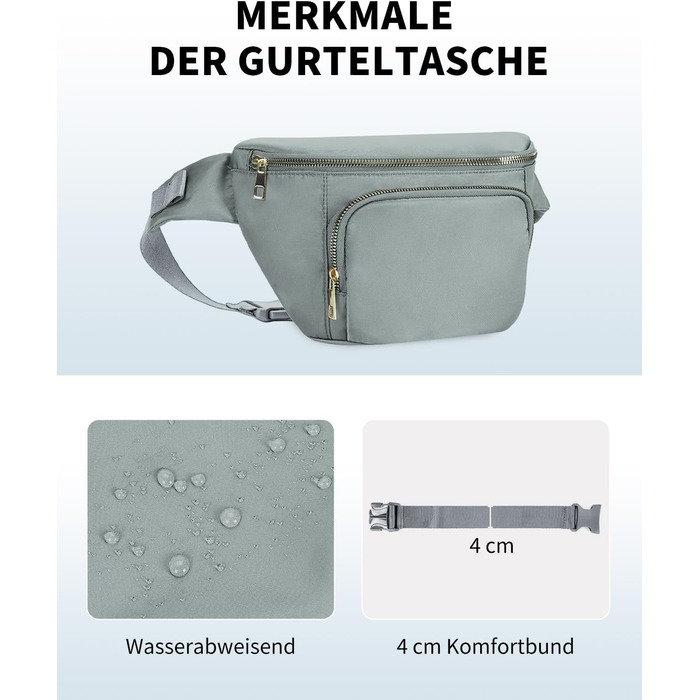 Сумка на пояс для жінок та чоловіків, сіра. Стильна сумка-шоппер з 4 кишенями на блискавці та регульованим ремінцем. Ідеально підходить для подорожей та піших прогулянок. (Запатентовано)