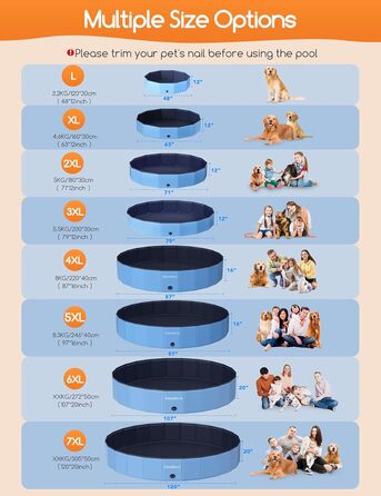 Meowant Foldable Dog Pool, Dog Bathtub, Splash Pool Large Thickened PVC, Extra Large Outdoor Foldable Kids Pool, Portable Non-Slip Dog Splash Pool, No Pump Required (272 x 50 cm)
