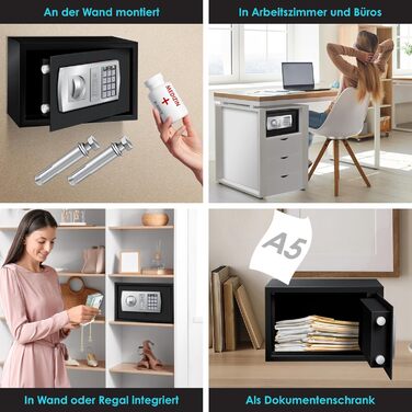 Електронний сейф KESSER® настінний, 31x20x20 см, з подвійним замком, внутрішнім освітленням, чорний (L)