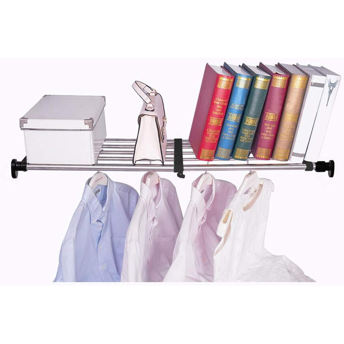 Hershii 50-80cm Extendable Closet Shelf Rod, Adjustable Closet Organizer, Pull-Out Closet Divider, Clothes Rod, Closet Metal Storage, for Wardrobe, Kitchen, Bathroom, Black