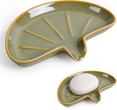 Керамічна мильниця з піддоном ANTIS'S HOME, Зелений милотримач на магнітній основі для ванної, душу та умивальника, Сучасний декор для ванної кімнати