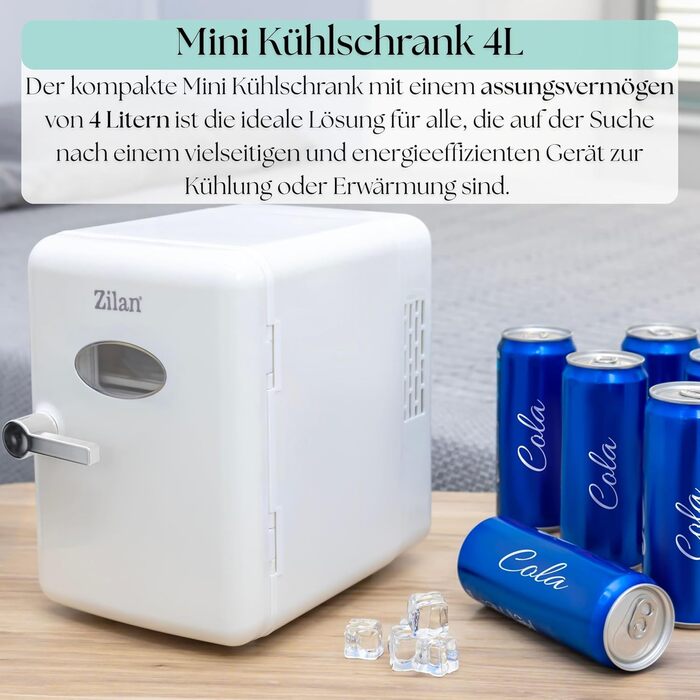 Zilan 2в1 Міні-холодильник: охолодження та підігрів, 4 літри, з підсвіткою. Косметичний холодильник для макіяжу та догляду. Компактний кухонний холодильник
