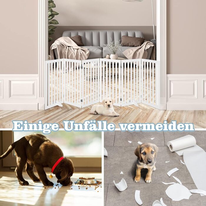 Захисний бар'єр для собак COSTWAY 89 см, 4 панелі, дерев'яний, розкладний, для дітей, захист від сходів, білий