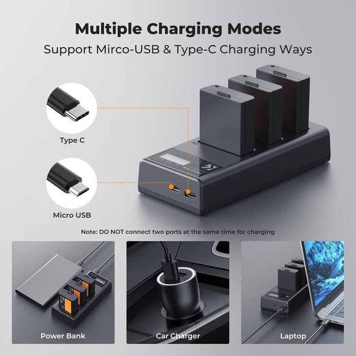 Набір акумуляторів K&F CONCEPT LP-E10 (3 шт.) з LCD-зарядним пристроєм для Canon EOS Rebel T7, T6, T5, T100, Kiss X50, X70, X80, X90, 1100D, 1200D, 1300D, 1500D, 2000D