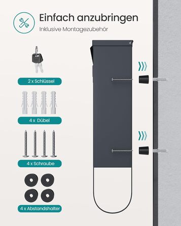 Поштова скринька SONGMICS з замком, оглядовим вікном та відділенням для газет, антрацит, 30.8x33.8x10 см (GMB20AG)