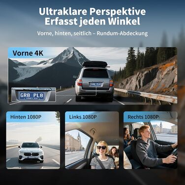 Автомобільний відеореєстратор 4K/1080P 4-канальний з SD-картою 64ГБ, 3